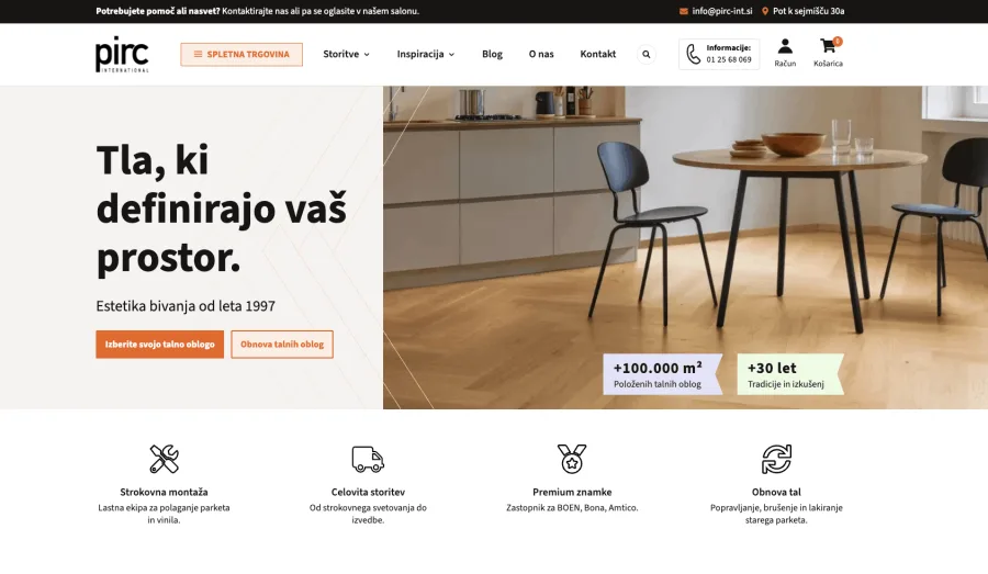 Parketarstvo Pirc: posnetek spletne strani