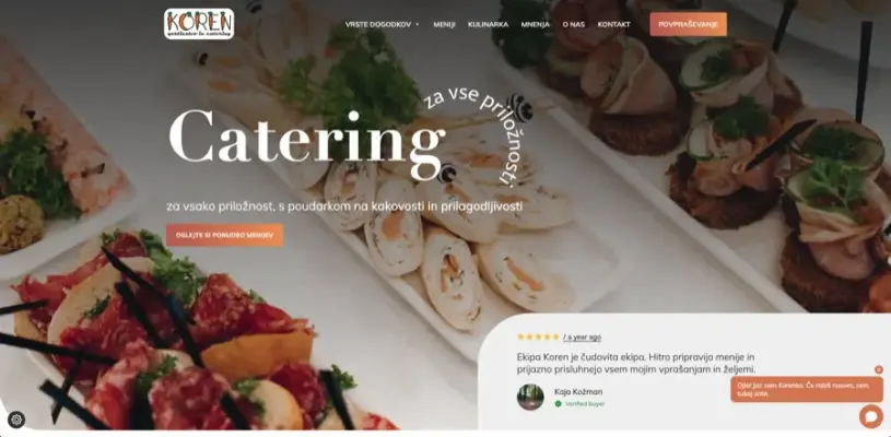 Koren, catering: posnetek spletne strani