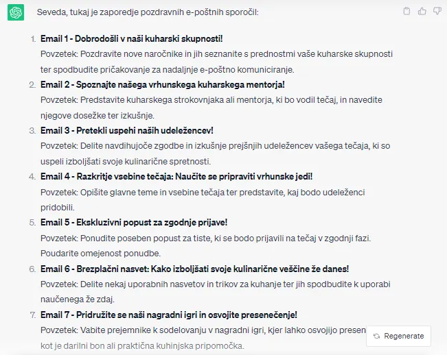 sekcenca e-mail sporočil