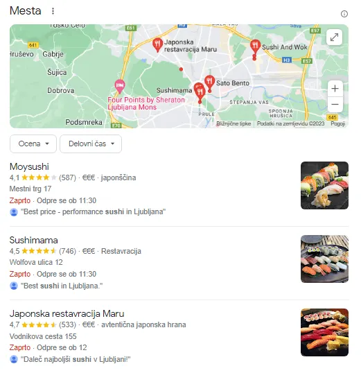 ocene in mnenja na prvi strani googla