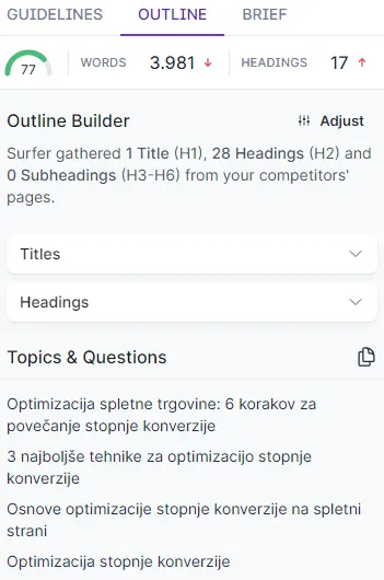 Surfer SEO povzetek članka