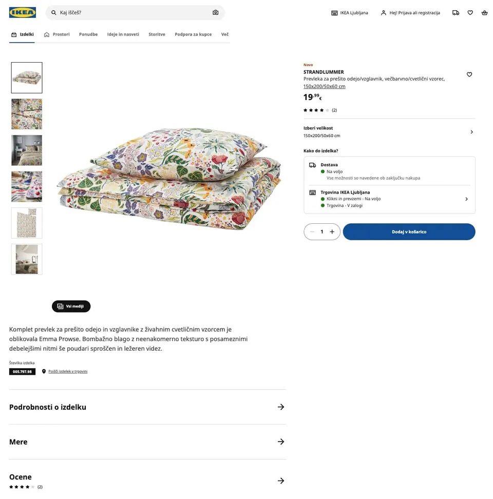 produktna stran v spletni trgovini