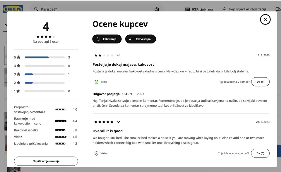 mnenje o izdelku na produktni strani