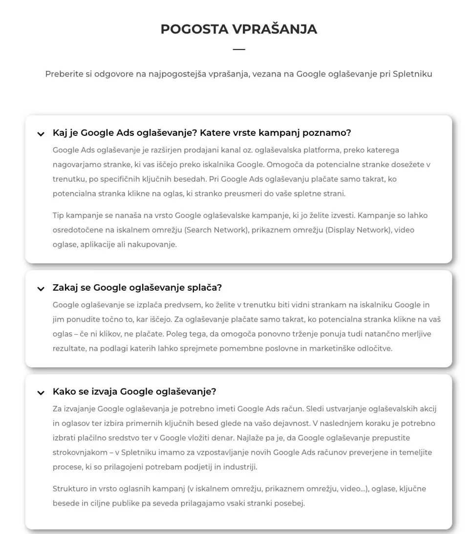 pogosta vprašanja na spletni strani
