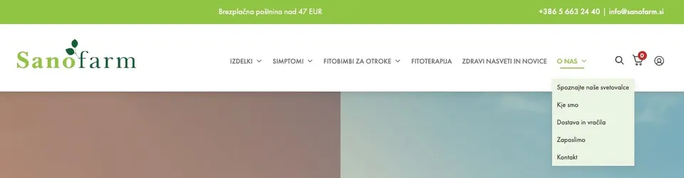 "o nas" stran v meniju
