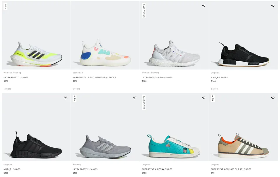 Produkti na adidas spletni strgovini, kategorija ženske superge