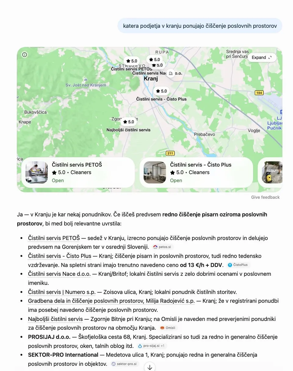 AI odgovori - ponudniki storitev