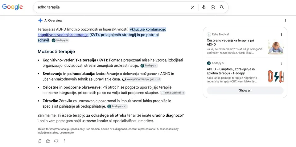 AI odgovori na prvi strani Googla