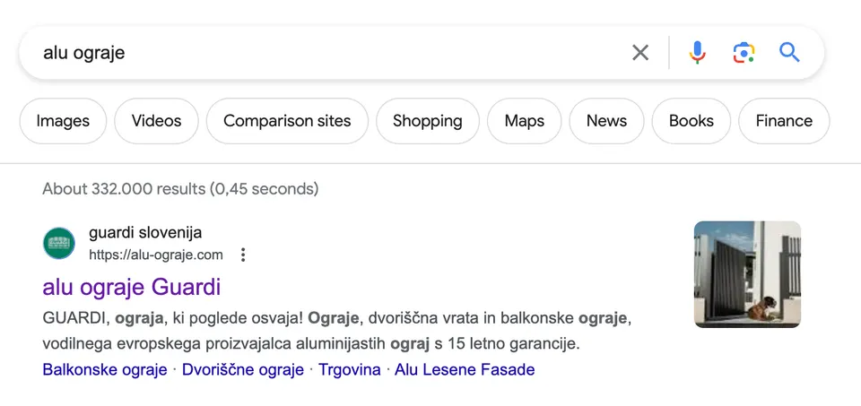 primer doberga meta opisa na prvi strani googla