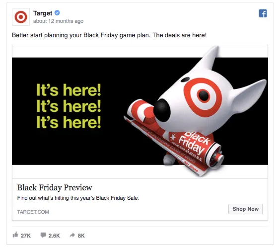 Black Friday Target oglas na FAcebooku