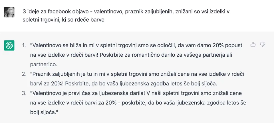 ChatGPT - ideje za Facebook objavo