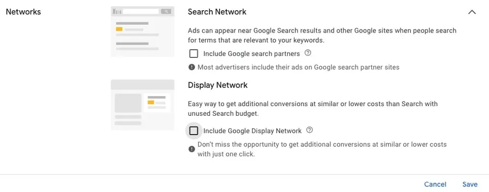 search partners in display mreža za prikazovanje oglasov