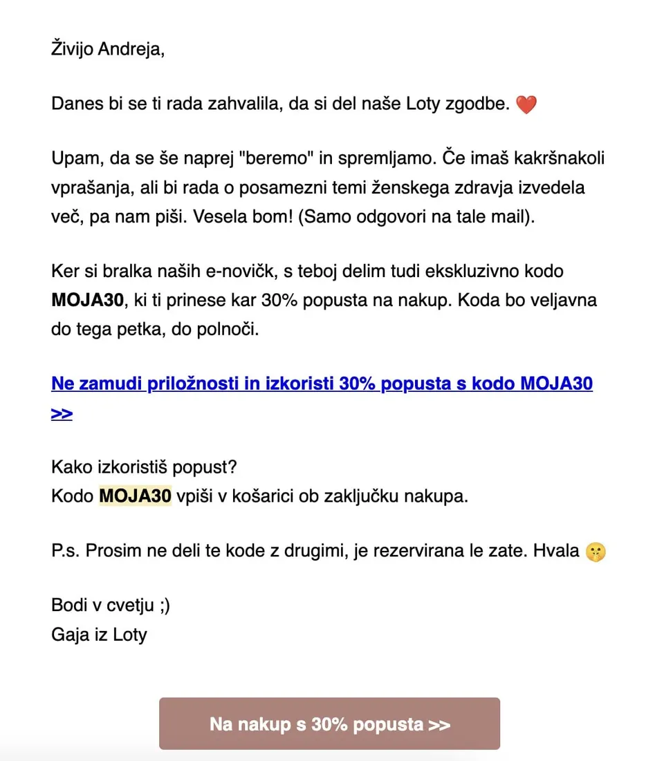 sporočilo dobrodošlice