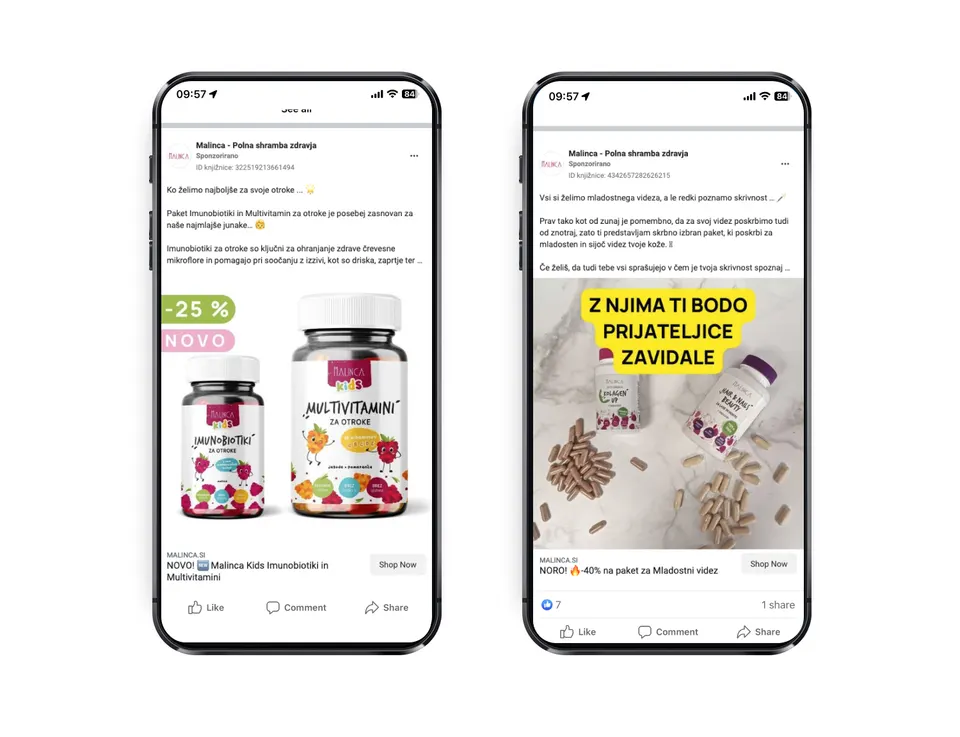 Facebook oglas - zgodba izdelka