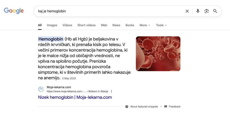 featured snippet na prvi strani googla