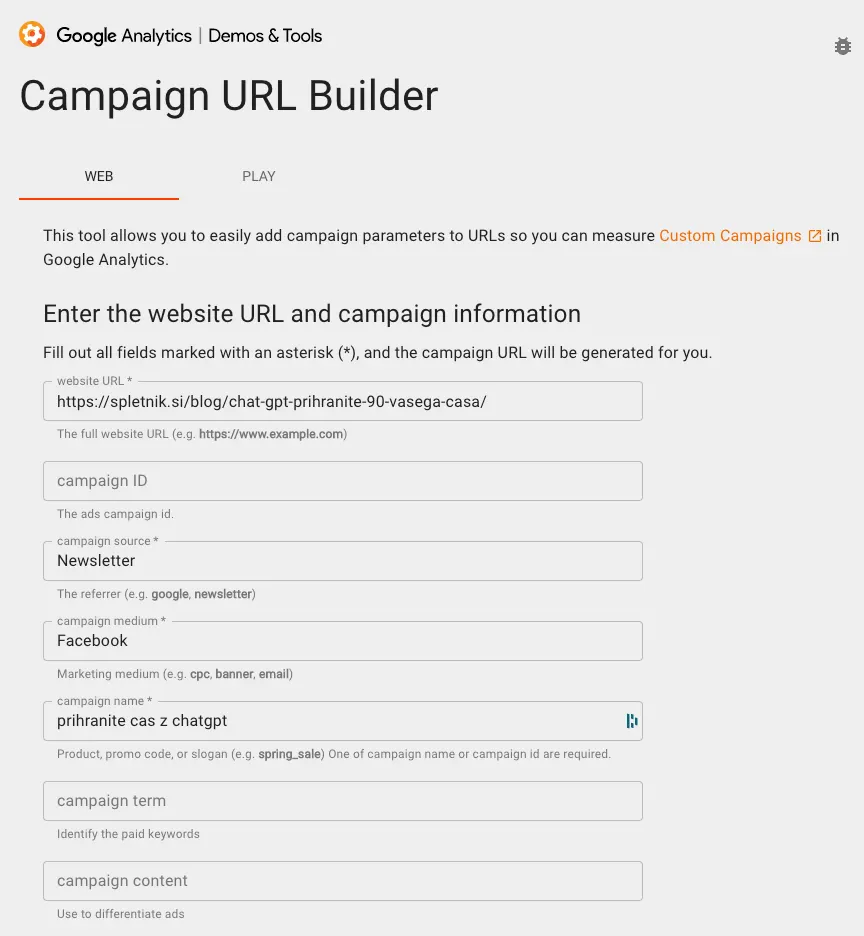 primer uporabe UTM builderja