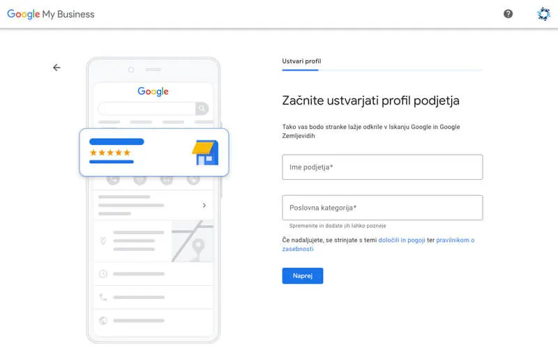 Ustvari GMB profil