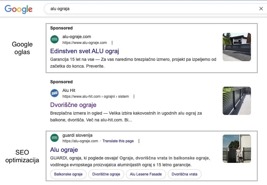 google oglaševanje in seo optimizacija