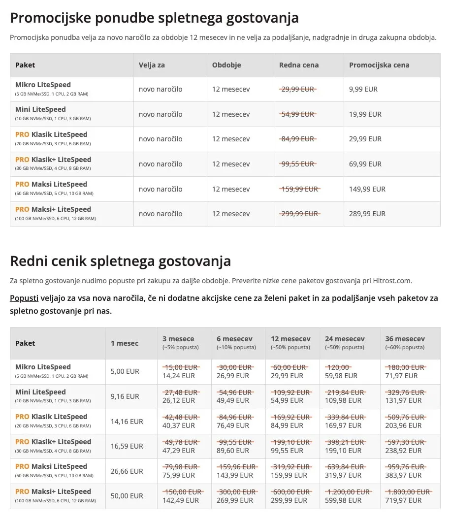 hitrost.com cenik gostovanja