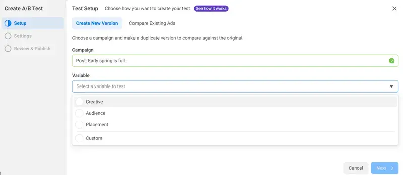 A/B testiranje facebook kampanj
