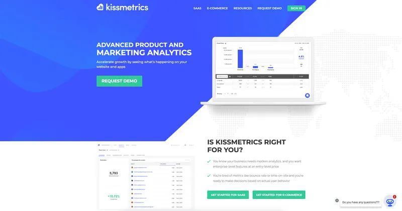 Kissmetrics pristajalna stran
