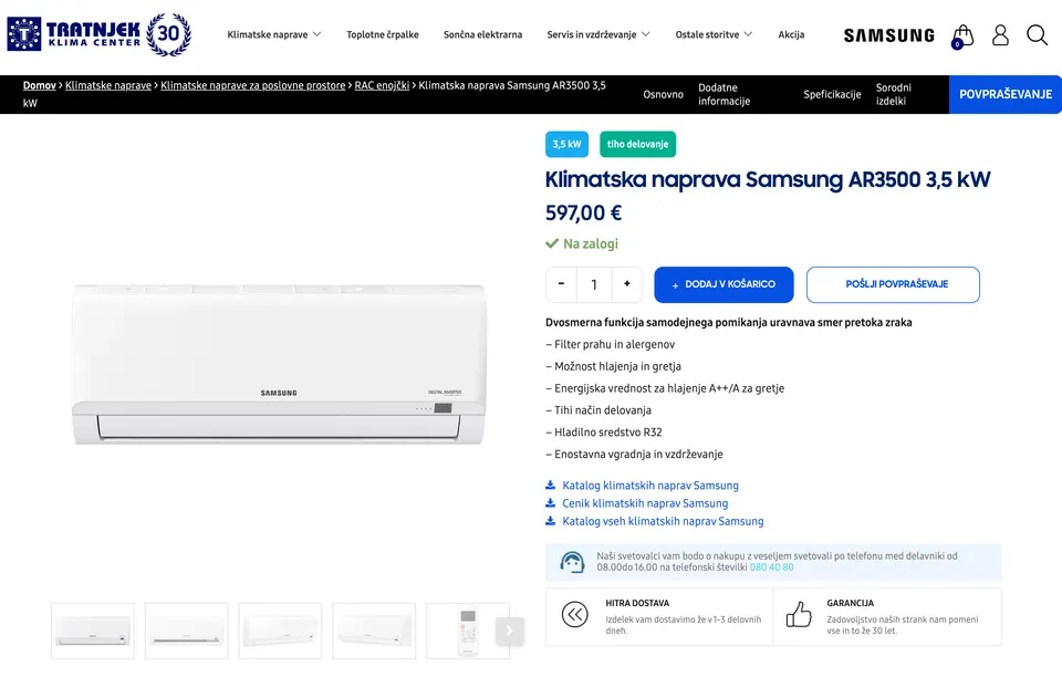 Produktna stran v spletni trgovini