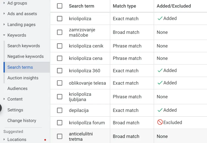 izbira ključnih besed pri google ads