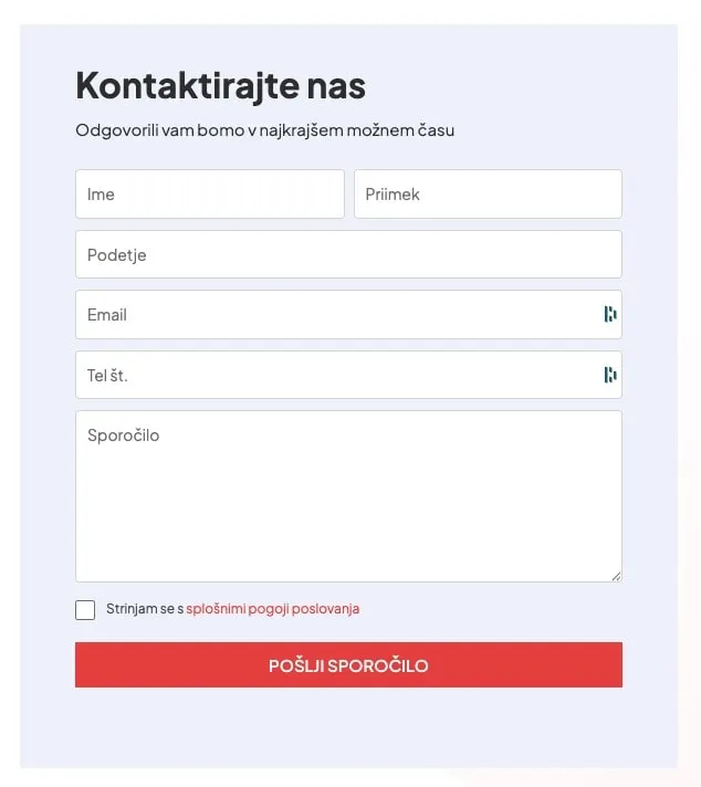 kontaktni obrazec na spletni strani