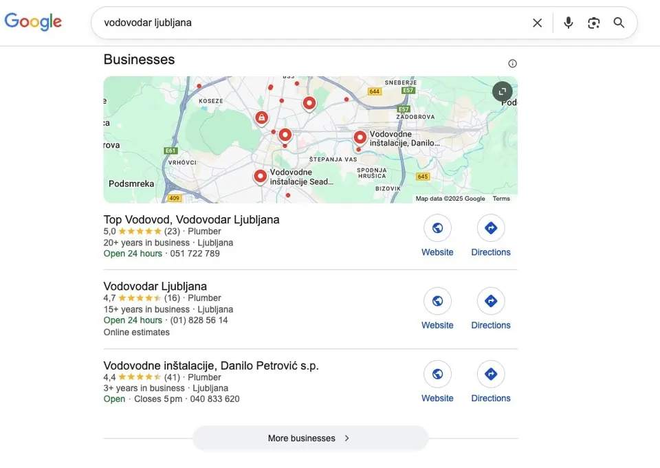 lokalna iskanja na prvi strani googla