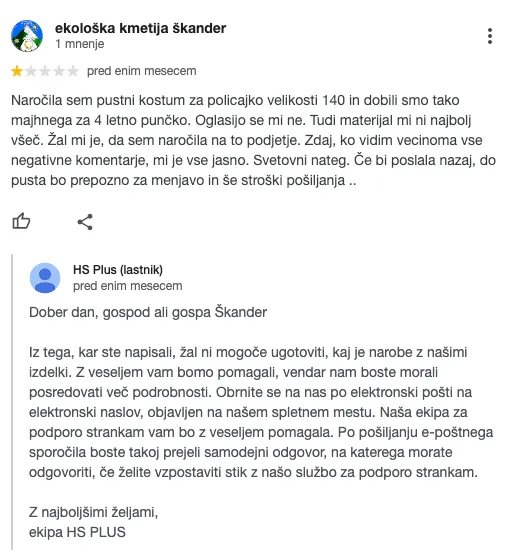 negativen komentar - mnenje o izdelku