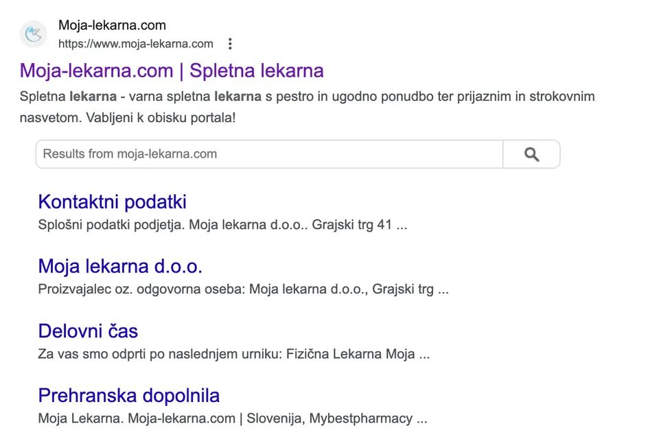 moja lekarna na prvi strani googla 