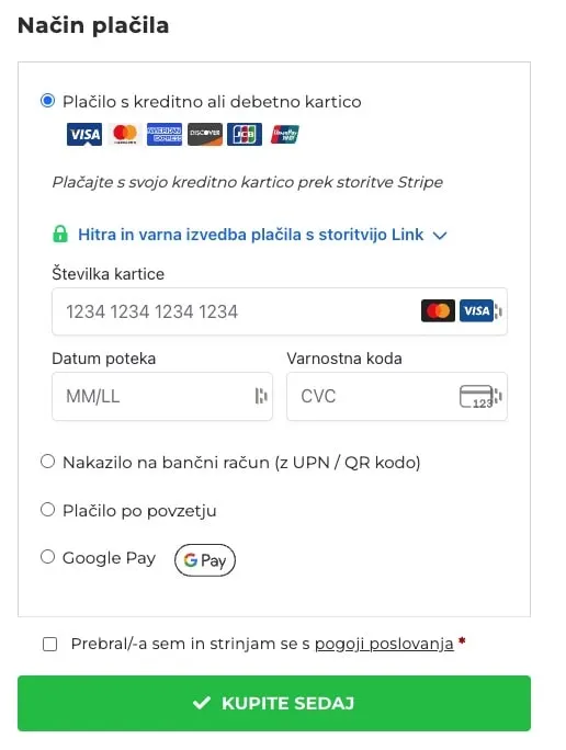 načini plačila v spletni trgovini