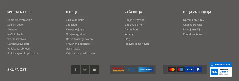 navigacija strani v nogi