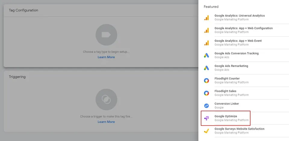 Google Optimize in Google Tag Manager