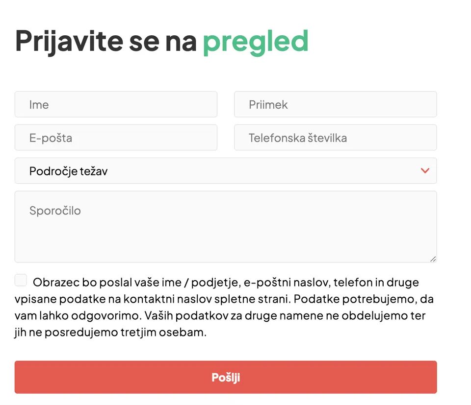 obrazec na spletni strani