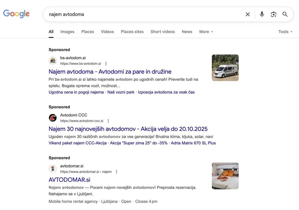 oglasi na prvi strani googla