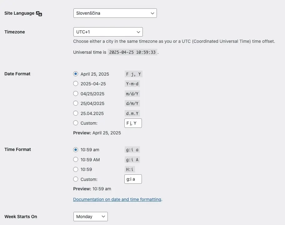 osnovne nastavitve wordpress