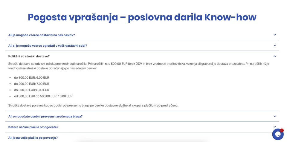 pogosta vprašanja na spletni strani