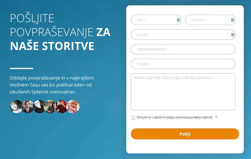 Primer preprostega konktaktnega obrazca na spletnik.si