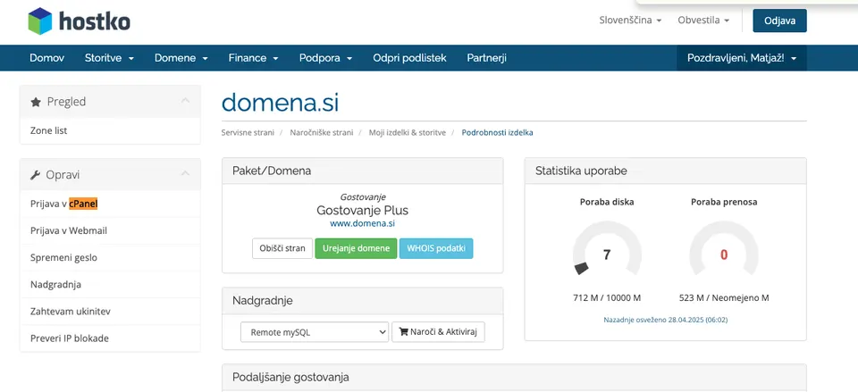 cpanel vpis za wordpress