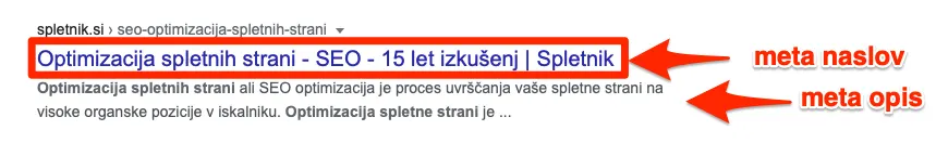 Meta naslovi prikažejo spletno stran v google iskalniku