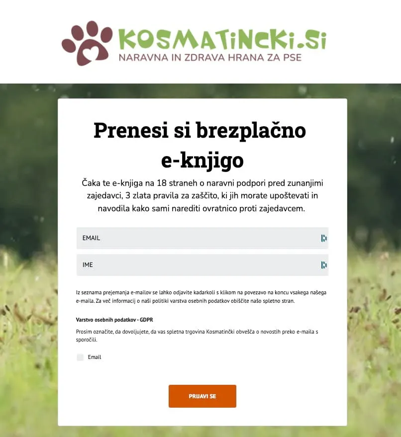 Pristjalna stran za priročnik - zbiranje kontaktov