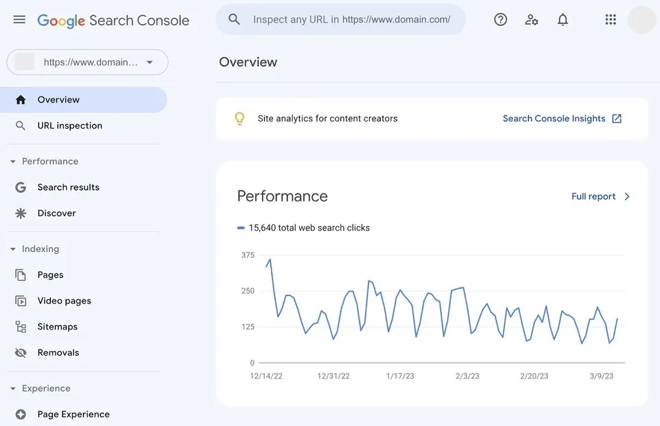 Google Search Console - prva stran