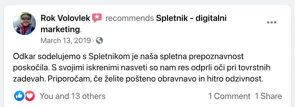Facebook mnenje stranke