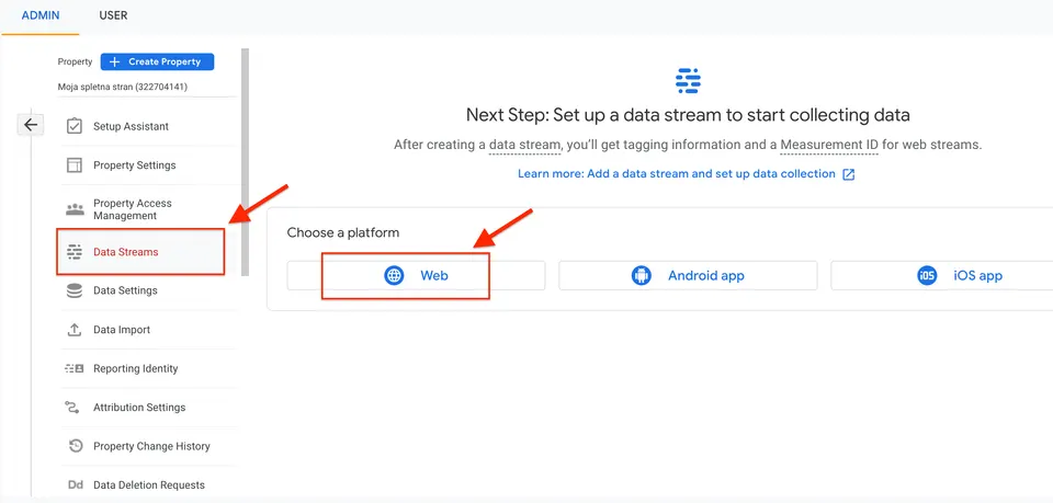Google Analytics 4 nastavitve