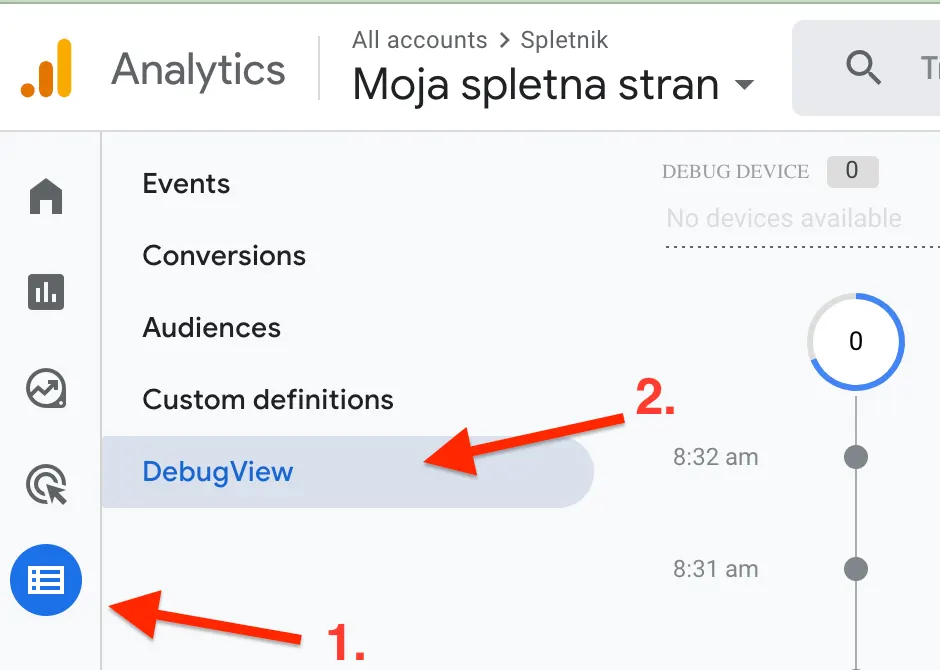 Google Analitika DebugView