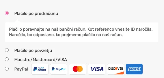 Plačilna metode v spletni trgovini