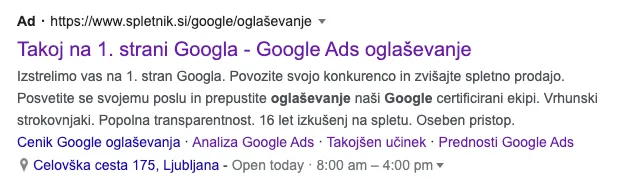 Odziven Google oglas na iskalnem omrežju