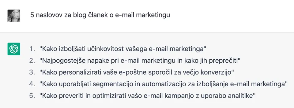 ChatGPT - ideje za naslove člankov