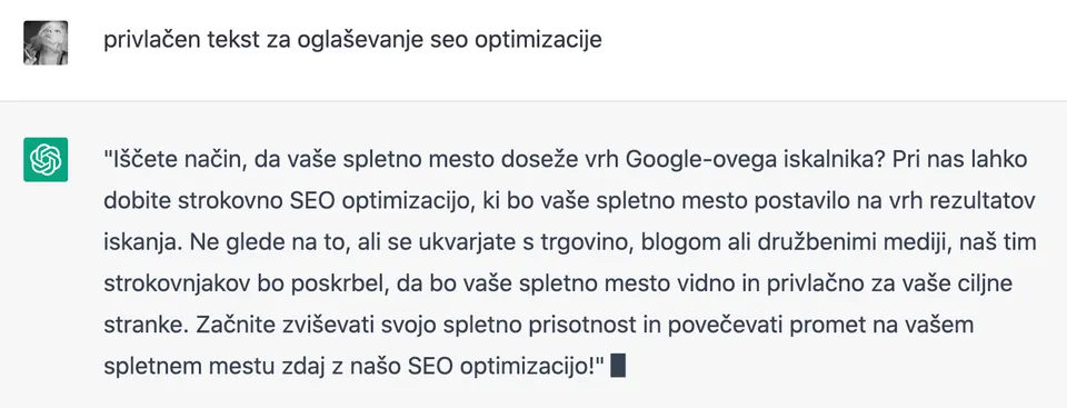ChatGPT - kako napisati oglas